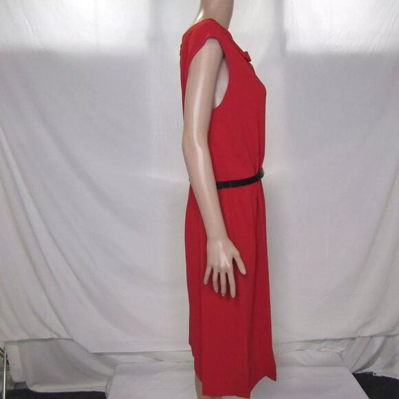 NEW BROOKS BROTHERS Womens Cap Sleeve Belted Cowl Neck Dress Size 12 Red - Picture 6 of 8